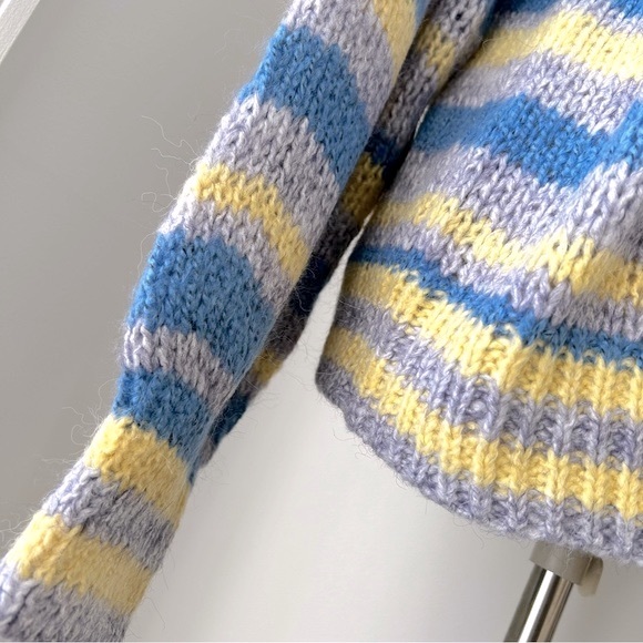 🌸NWT Multi Color Block Mix Striped Balloon Sleeve Cozy Knit Sweater - Picture 8 of 11